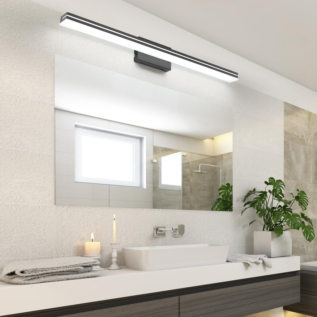 SineRise LED Modern Bathroom Vanity Light Bar (40-Inch, 3000K/4000K/6000K), Matte Black Dimmable Modern Acrylic Bathroom Wall Lighting Fixtures Over Mirror
