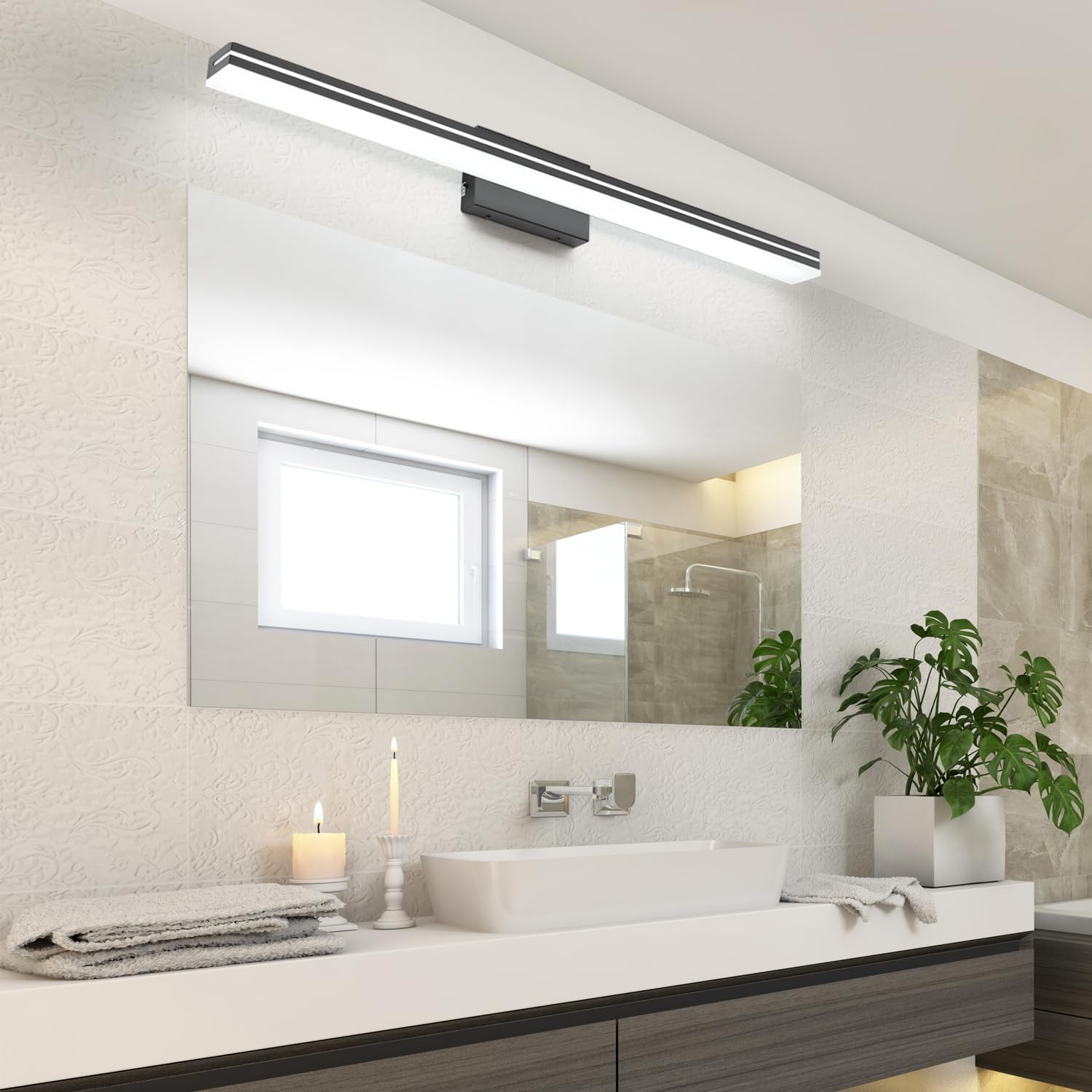 SineRise LED Modern Bathroom Vanity Light Bar (40-Inch, 3000K/4000K/6000K), Matte Black Dimmable Modern Acrylic Bathroom Wall Lighting Fixtures Over Mirror
