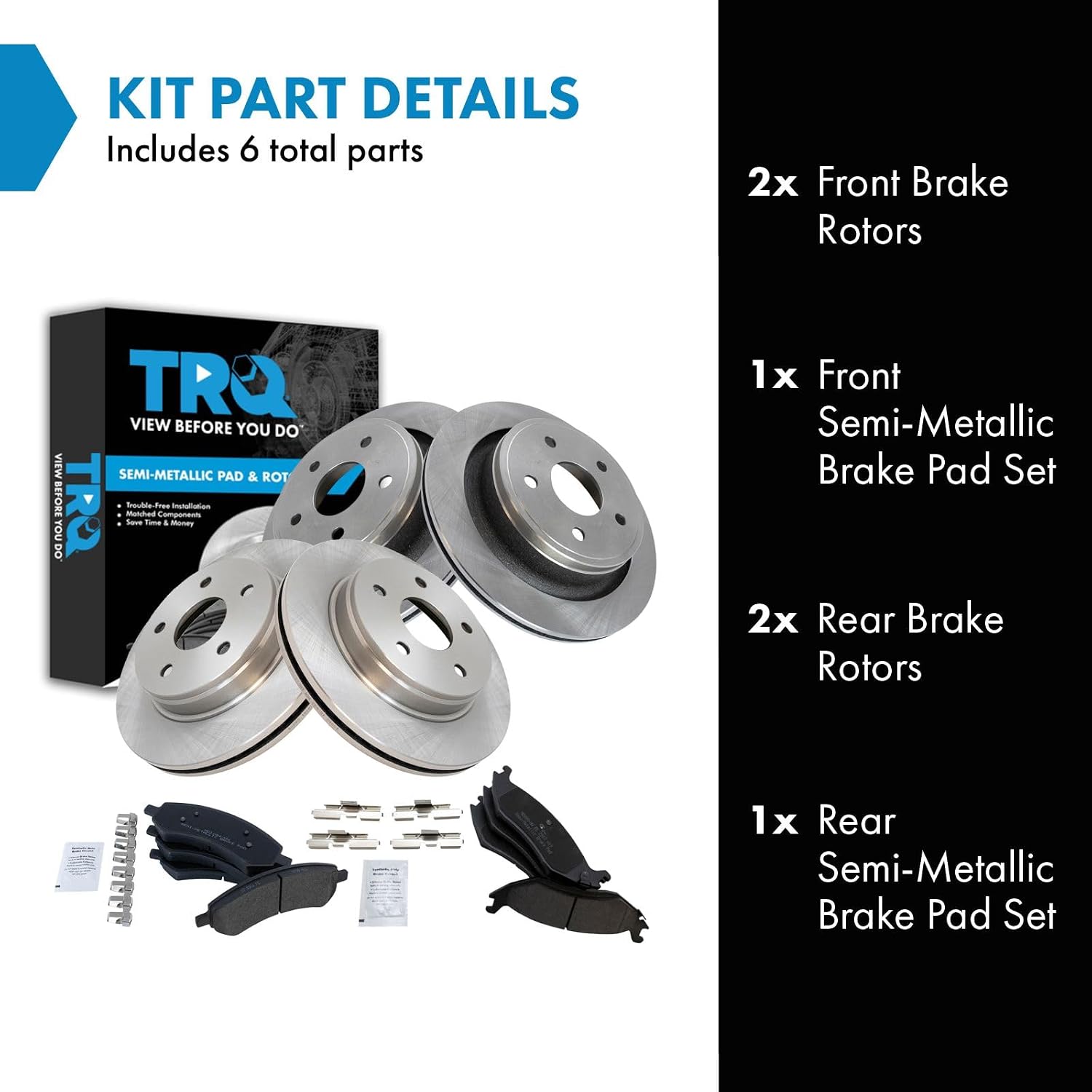 TRQ Front & Rear Brake Pad & Rotor Kit Semi-Metallic Compatible with 2007-2009 Chrysler Aspen Dodge Durango 2006-2010 Ram 1500 2011-2018 Ram 1500 2019-2021 1500 Classic