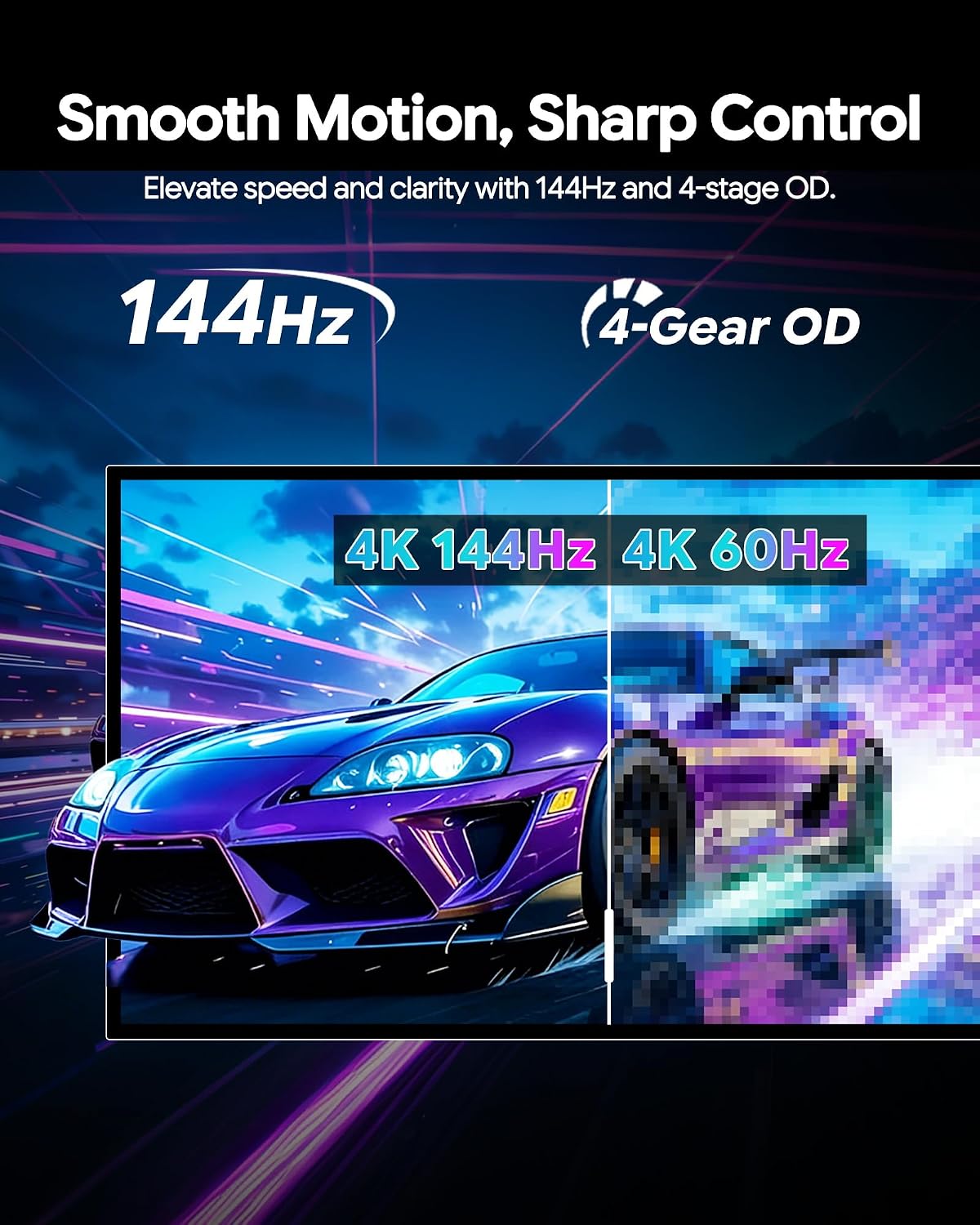P27D 27'' UHD (3840 x 2160) 4K 144Hz Glossy Monitor, IPS Panel, 10-Bit Color, 99% sRGB, 96% DCI-P3, 5ms, HDR, Low Blue Light, Eye Care (Minimalist - with Stand)