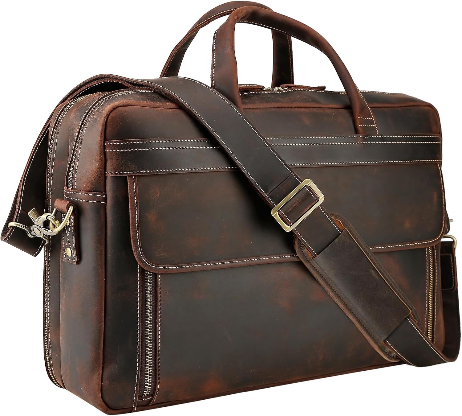 Masa Kawa Leather Briefcase for Men 15.6', 17' Laptop Computer Case Business Travel Work Messenger Cross Body Shoulder Bag