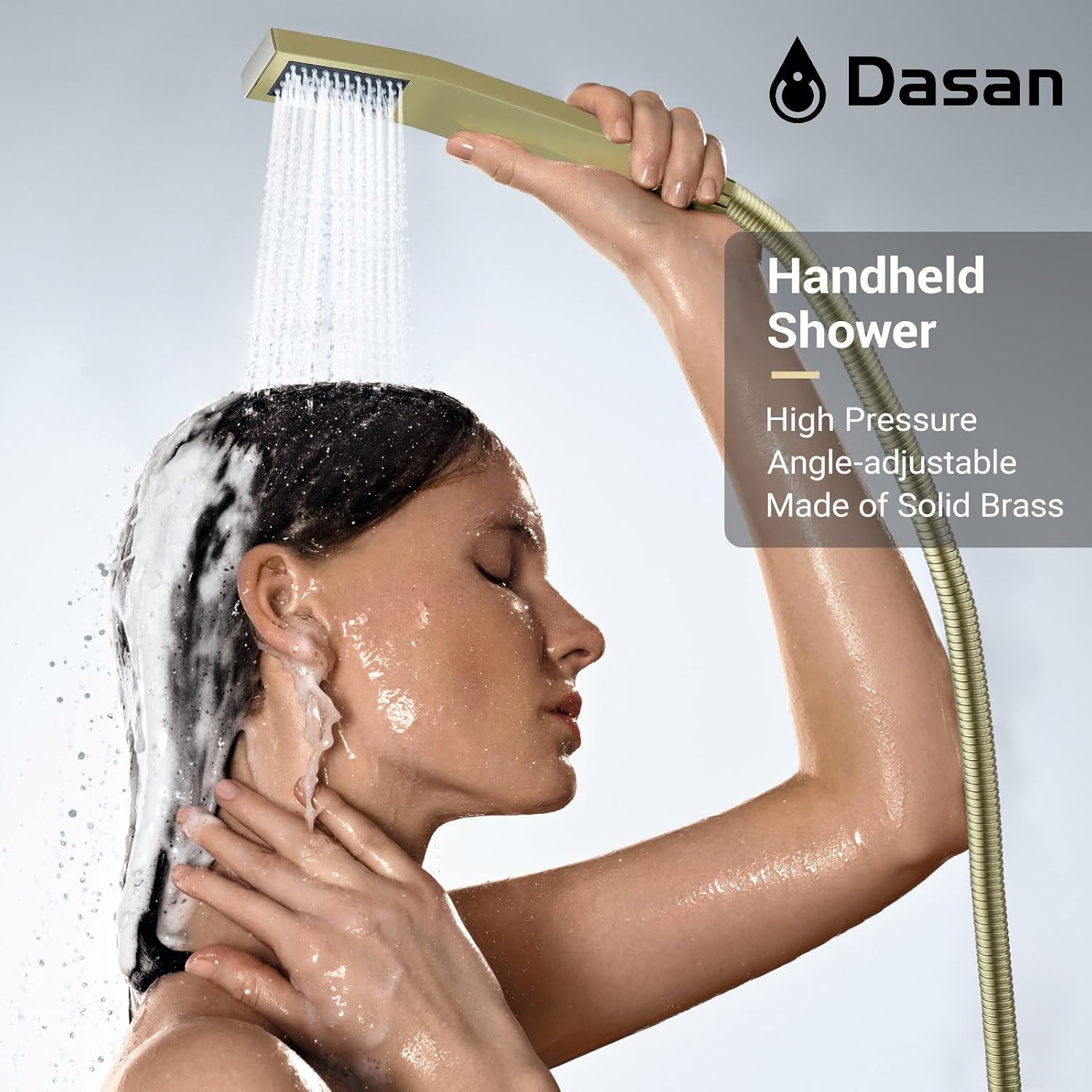 DASAN Full Body Shower System with 6 PCS Body Spray Jets & 12'' Rain Overhead Shower & Handheld, In-Wall Rain Shower System Brushed Gold Shower Faucets Sets Complete with Valve, SA-SS03ABG-S12W