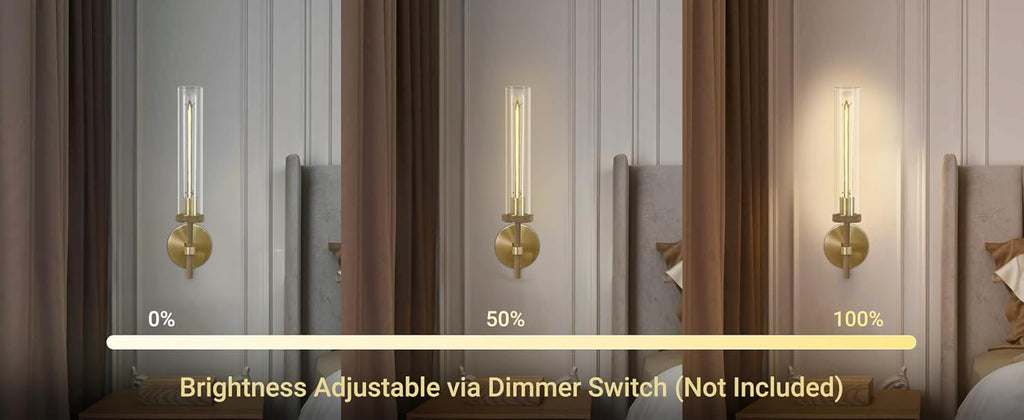 Brass Sconces Wall Lighting, 19' Tube Glass Gold Sconces, Bathroom Wall Sconces Lighting Vanity Lights Wall Lights for Living Room, Hallway, Fireplace, Staircase