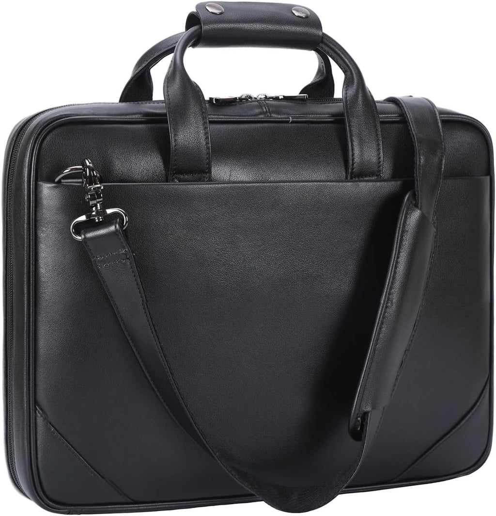 Leather Slim Briefcase for Men 14' - 16' Laptop Crossbody Messenger Bag Business Work Lawyer Attache Case
