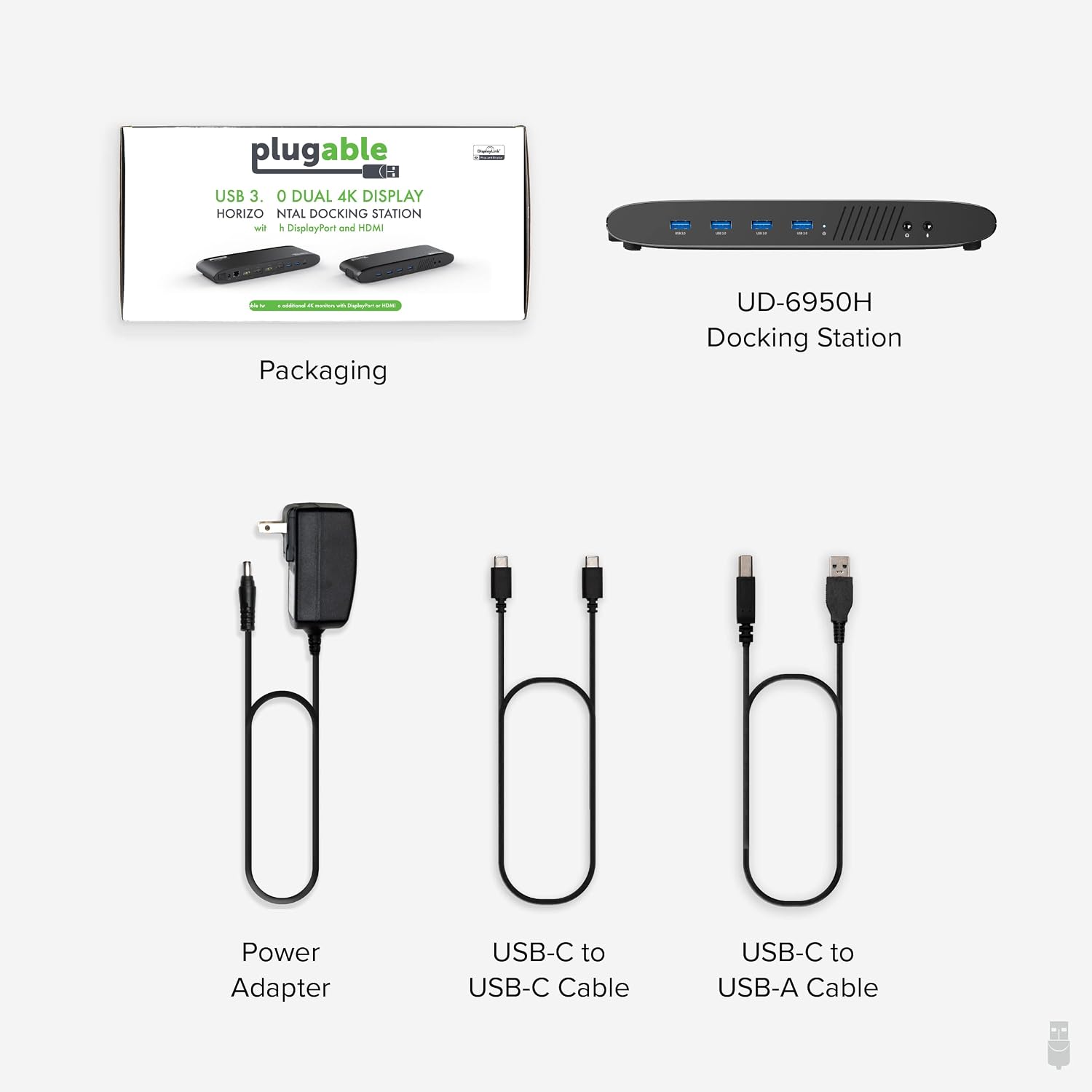 Plugable Universal Laptop Docking Station, 4K Dual Monitor, DisplayPort or HDMI, Windows Mac or ChromeOS Laptops, USB-C or USB 3.0, Adds 2 Displays, Ethernet, Audio, 6 USB Ports