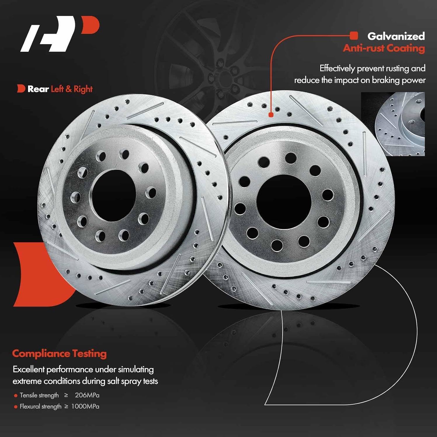A-Premium 11.61 inch (295mm) Rear Drilled and Slotted Disc Brake Rotors + Ceramic Pads Kit Compatible with Select Lincoln Models - Town Car 2003-2011 4.6L, 6-PC Set