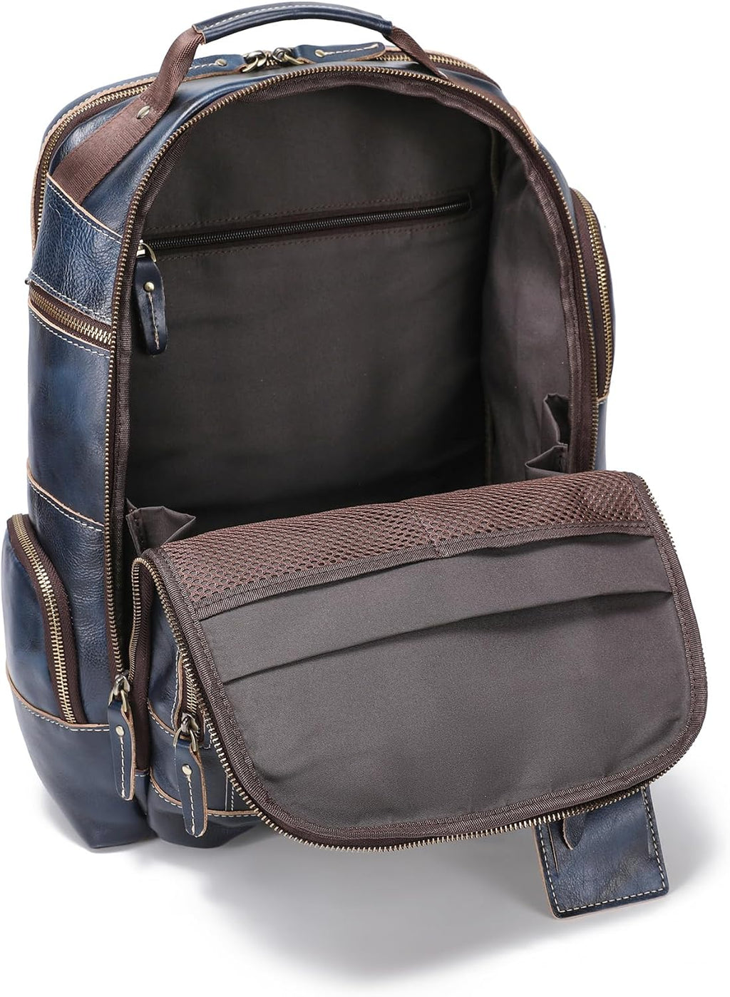 LANNSYNE Vegetable Tanned Leather Backpack for Men, 15.6' Laptop Backpack Camping Travel 24L Rucksack