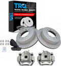 TRQ Performance Rear Brake Pad and Rotor Set Ceramic Drilled Slotted Coated Rotors Calipers Compatible with 2008-2015 Toyota Sequoia 2007-2015 Tundra
