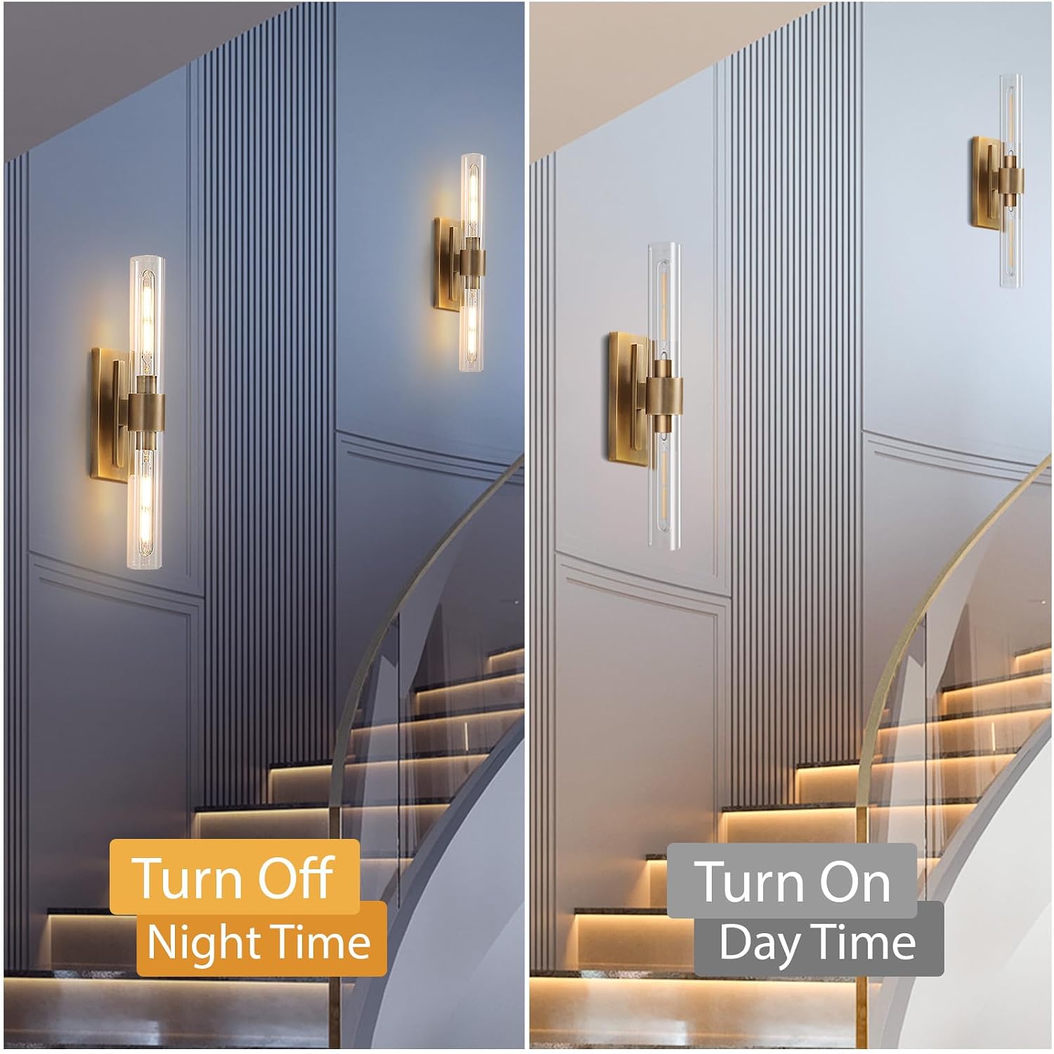 YUYI Wall Sconce, 22.8'' Brass Sconce Wall Lighting, Gold Bathroom Wall Light Fixture with Clear Glass Shade, Indoor Wall Sconce for Bathroom Vanity, Living Room, Bedroom, Hallway, Fireplace