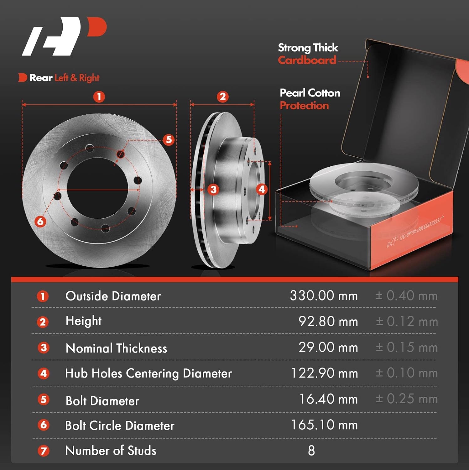 A-Premium Front and Rear Vented Disc Brake Rotors + Ceramic Pads Kit Compatible with Select Chevy and GMC Models - Silverado 2500 HD, Suburban 2500, Avalanche 2500, Sierra 2500, Yukon XL 2500
