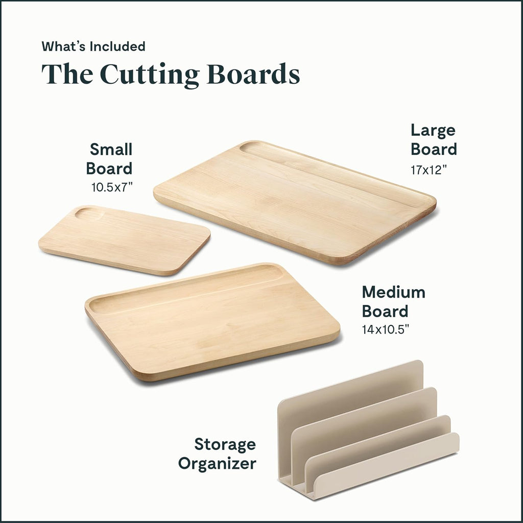 Caraway Kitchen Prep & Cutting Board Set - Kitchen Knife Set & Wooden Utensil Set & 3 Wood Cutting Boards - Non-Toxic Materials - Includes Organizers - Charcoal
