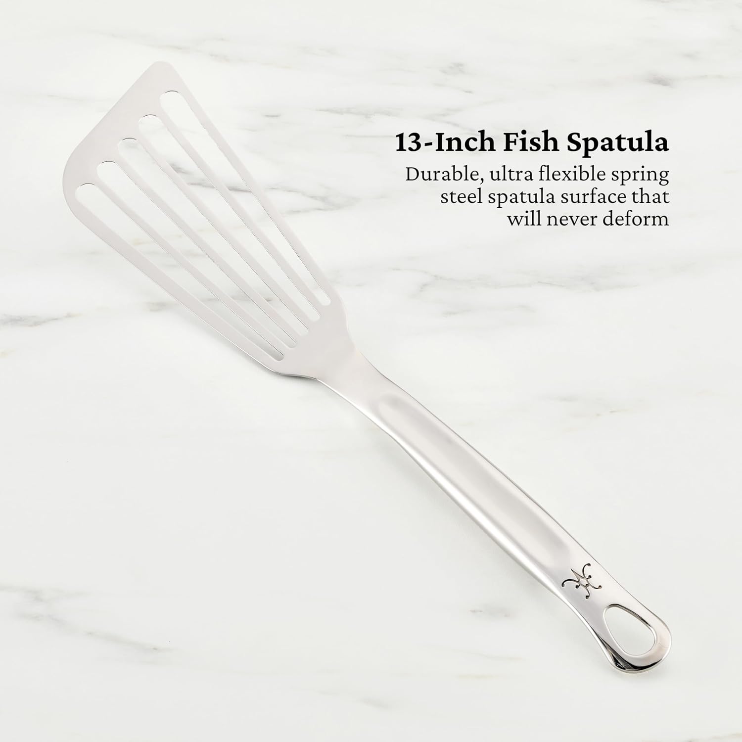 Hestan Provisions Chef's Tools, Essential Set (5-Piece), Stainless Steel Solid Spoon, Ladle, Pasta Fork, Turner/Spatula, Fish Spatula