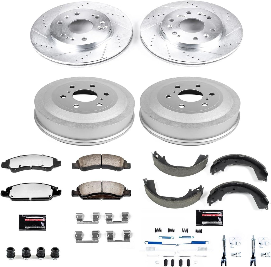 PowerStop Front & Rear Brake Kit For Chevrolet Silverado 1500 2009-13 |GMC Sierra 1500 2009-13 - Truck & Tow Carbon Fiber Ceramic Brake Pads + Drilled & Slotted Rotors Upgrade, K15263DK-36