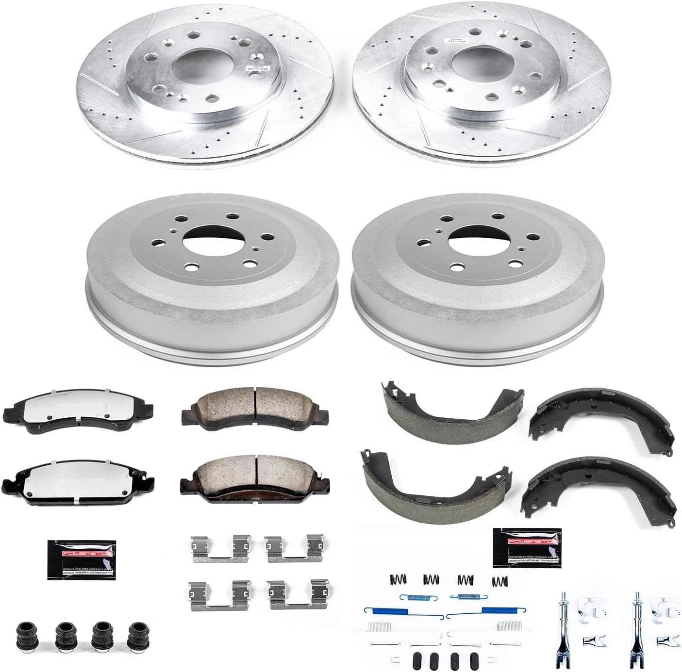 PowerStop Front & Rear Brake Kit For Chevrolet Silverado 1500 2009-13 |GMC Sierra 1500 2009-13 - Truck & Tow Carbon Fiber Ceramic Brake Pads + Drilled & Slotted Rotors Upgrade, K15263DK-36