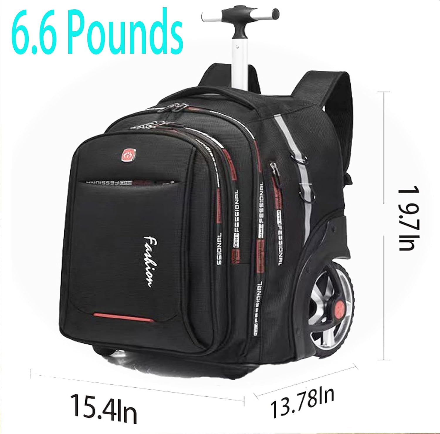 22 Inch Rolling Backpack with Wheels for Travel, 55 L Large Capacity Wheeled Backpacks, Roller Backpack with 15.6 Inch Laptop Waterproof Compartment