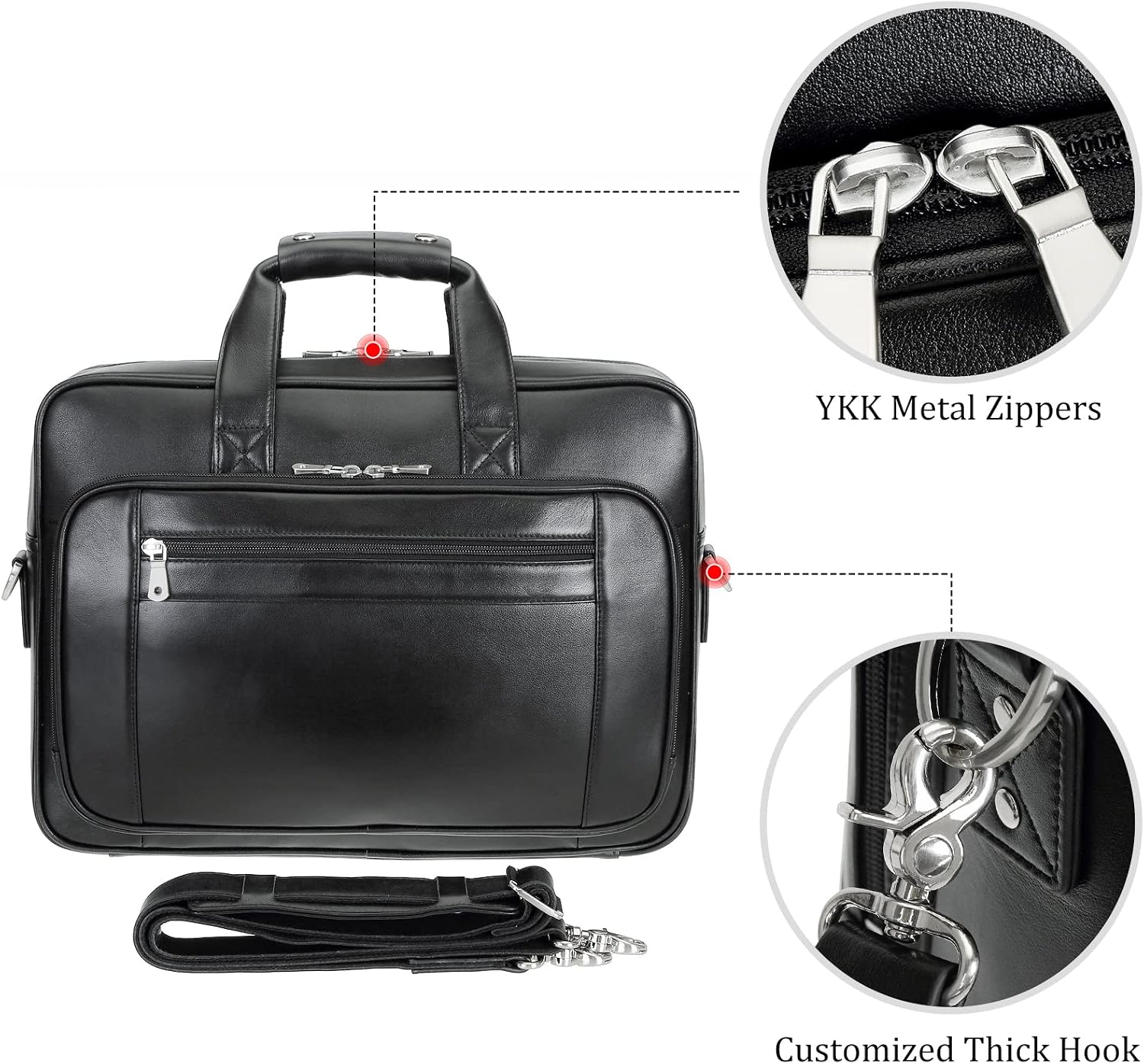 Men's Solid Thick Full Grain Leather 17.3' Laptop Briefcase Classic Messenger Bag Fit Business Travel | Solid, Thick, Full Grain Leather, 17.3', Classic, Fit