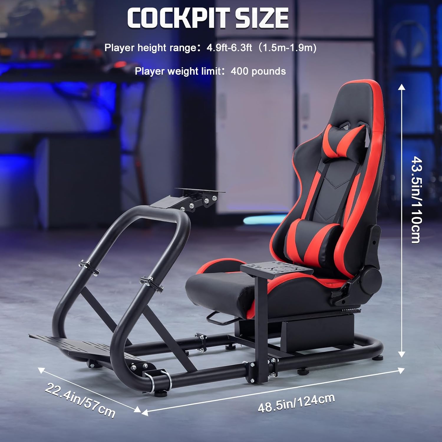 Marada 50mm Stable Round Tube Sim Racing Rig Racing Simulator Cockpit with Red Seat Fit for Logitech G29 G920 G923, for Thrustmaster T300RS, for Fanatec, for Moza, No Steering Wheel, Pedal, Handbrake