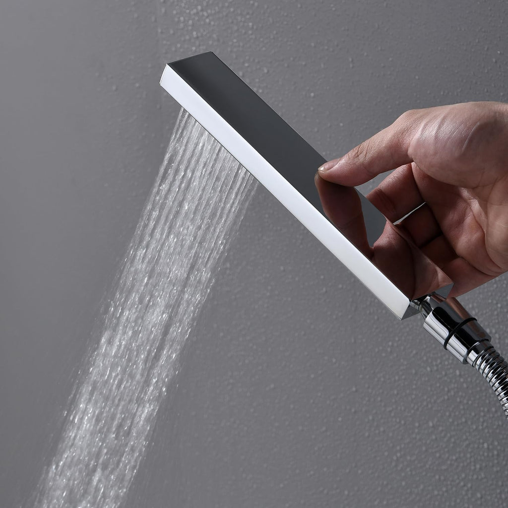 Ceiling Full Body Shower Set Chrome Digital Display Shower Faucet Set With Waterfall Tub Spout Dual Shower Heads Shower System with 12' & 8' Shower Heads and Handheld Sprayer