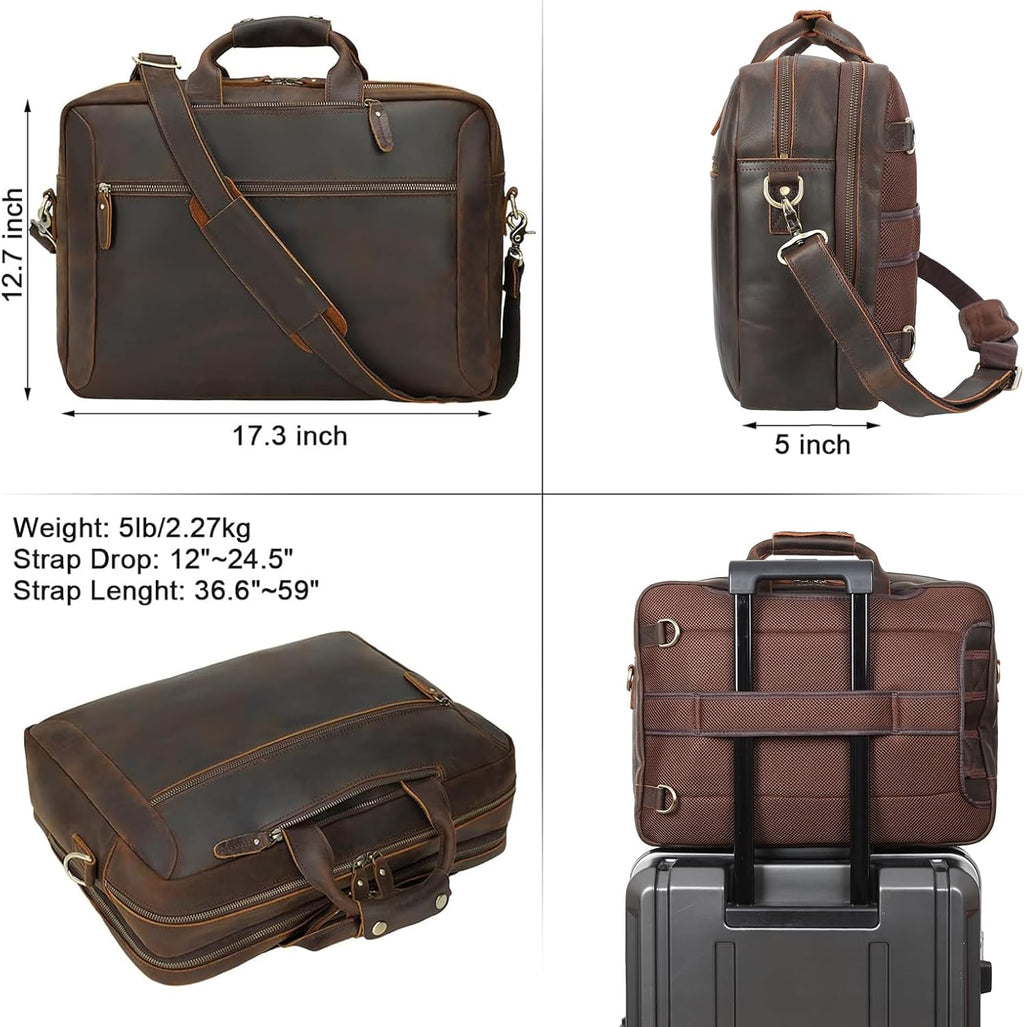 TIDING Leather Convertible Briefcase Backpack for Men, Large 15.6 Inch Laptop Messenger Bag Work Business Travel Crossbody Shoulder Bag