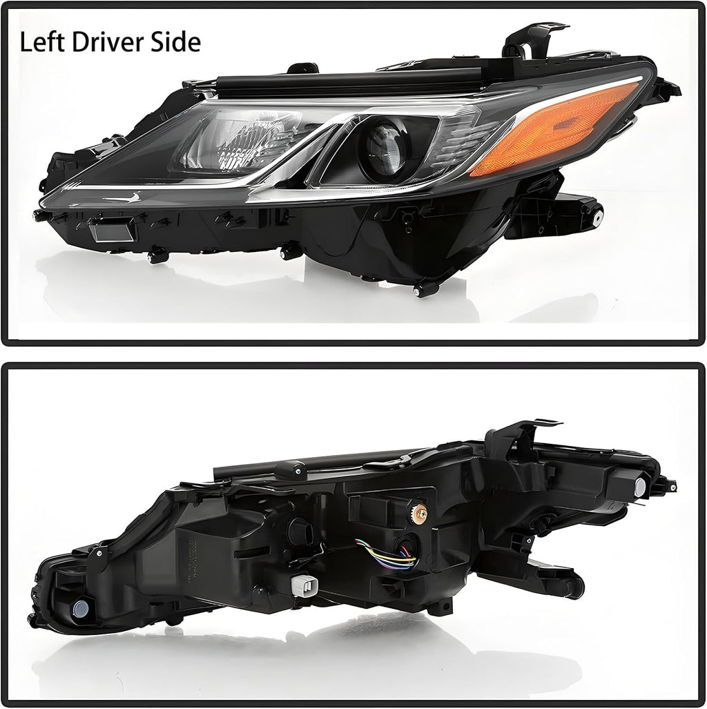 Left Driver Side LED Projector Headlights Assembly For 2018-2024 Toyota Camry L LE SE TRD Replacement Front bumper Headlamps OE Style Black Housing Clear Lens(LH)
