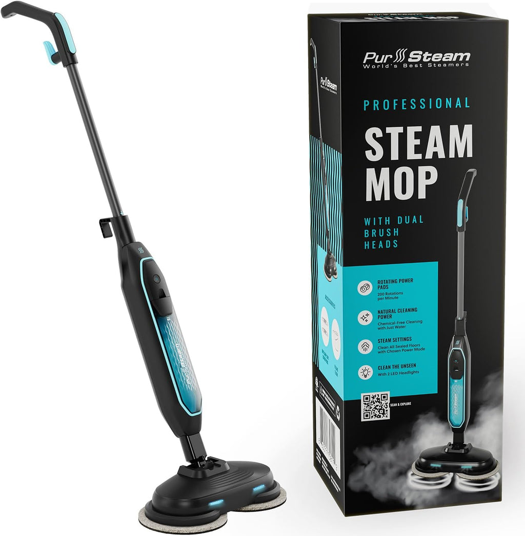 Pursteam New & Improved ScrubMaster Steam Mop with Dual Scrubbing LED Head
