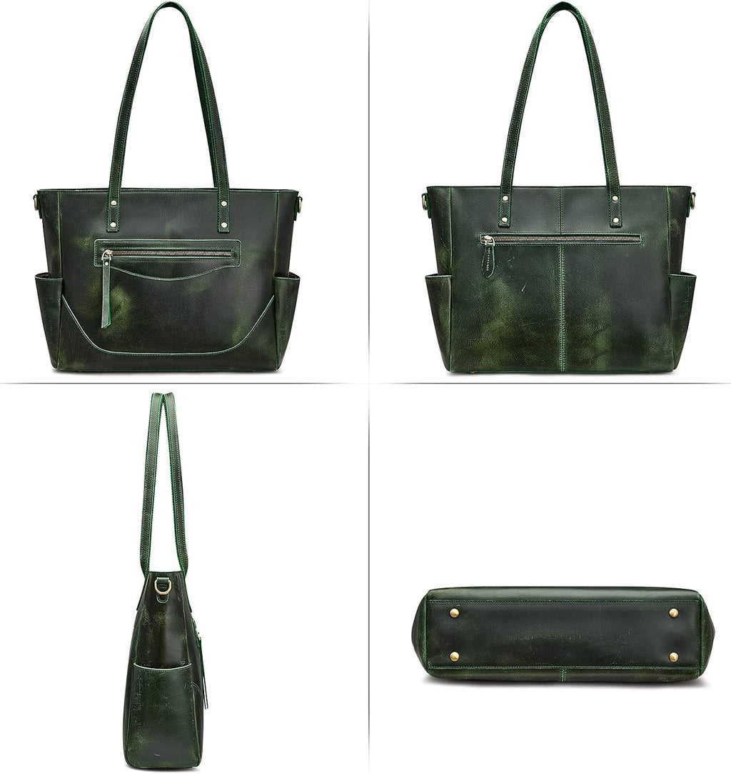 S-ZONE Genuine Leather Tote Bag for Women Large Shoulder Purses Work Handbags with Crossbody Strap Vintage