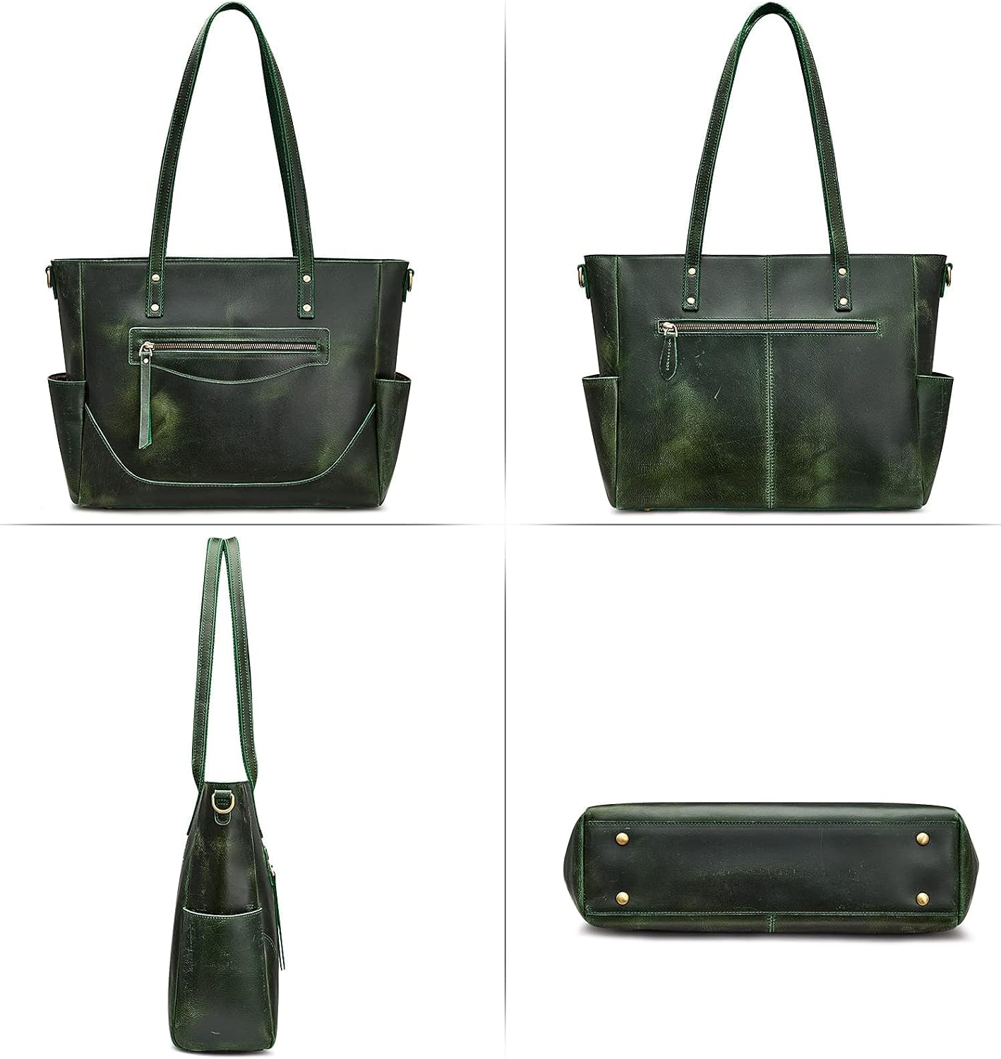 S-ZONE Genuine Leather Tote Bag for Women Large Shoulder Purses Work Handbags with Crossbody Strap Vintage