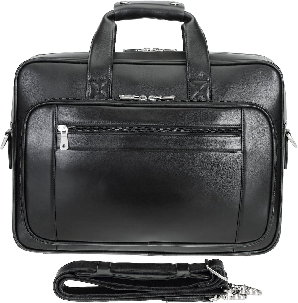 Polare 17' Full Grain Leather Laptop Briefcase Business Travel Laptop Carrying Case Shoulder Bag For Men Fits 17.3' Laptop