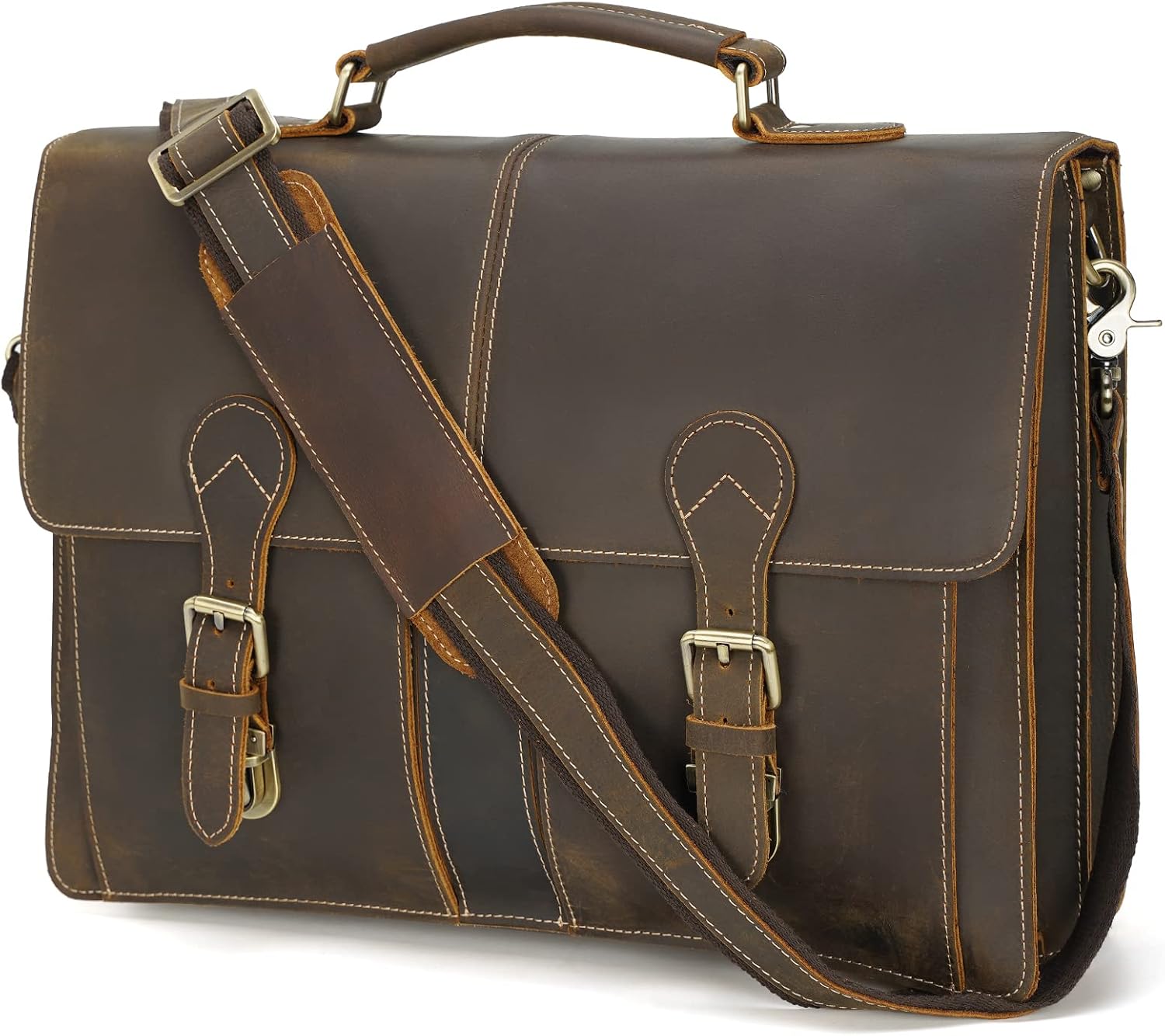 Polare 16' Full Grain Leather Messenger Bag Laptop Briefcase Bag Professional Work Bag For Men with YKK Zippers