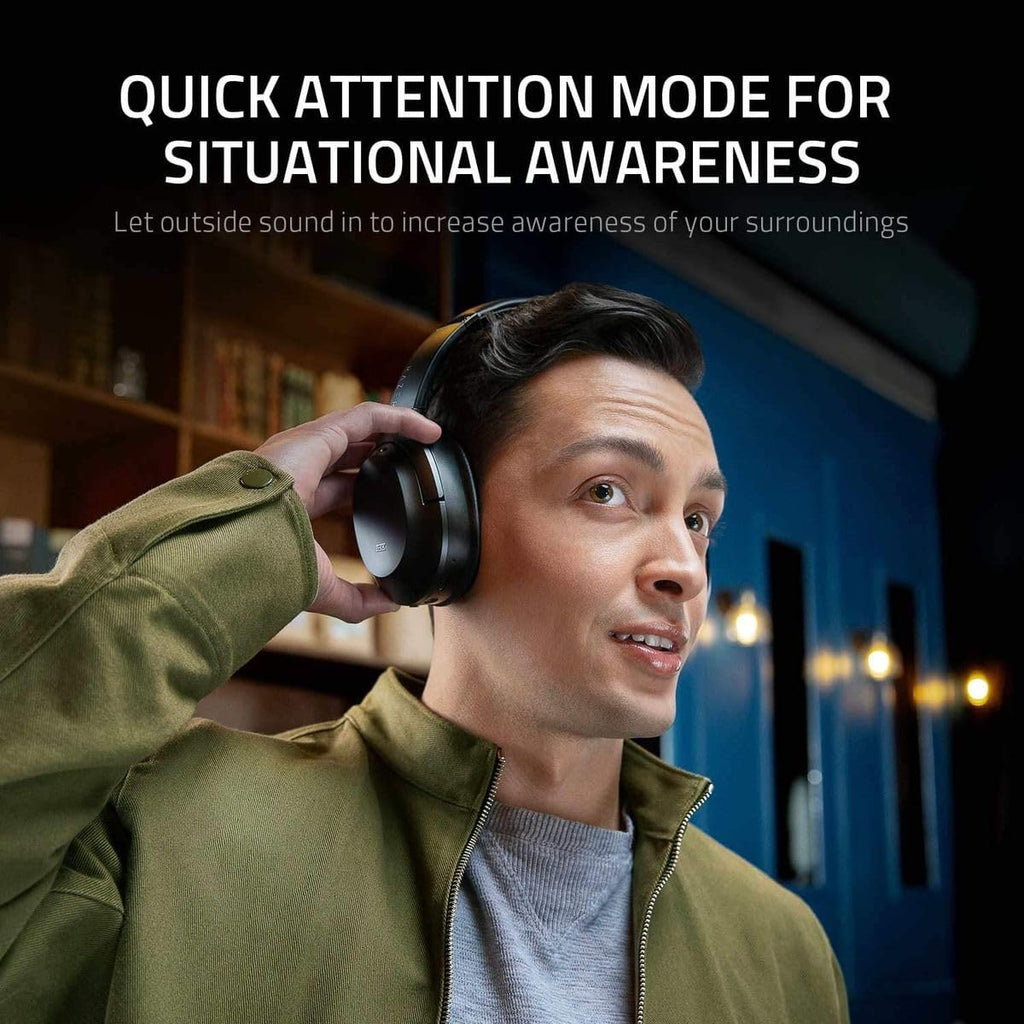 Razer Opus Active Noise Cancelling ANC Wireless Headphones: THX Audio Tuning-Up to 40 Hr Battery – Bluetooth 5.0 & 3.5mm Jack Compatible - Auto Play/Auto Pause - Carrying Case Included-Black (Renewed)