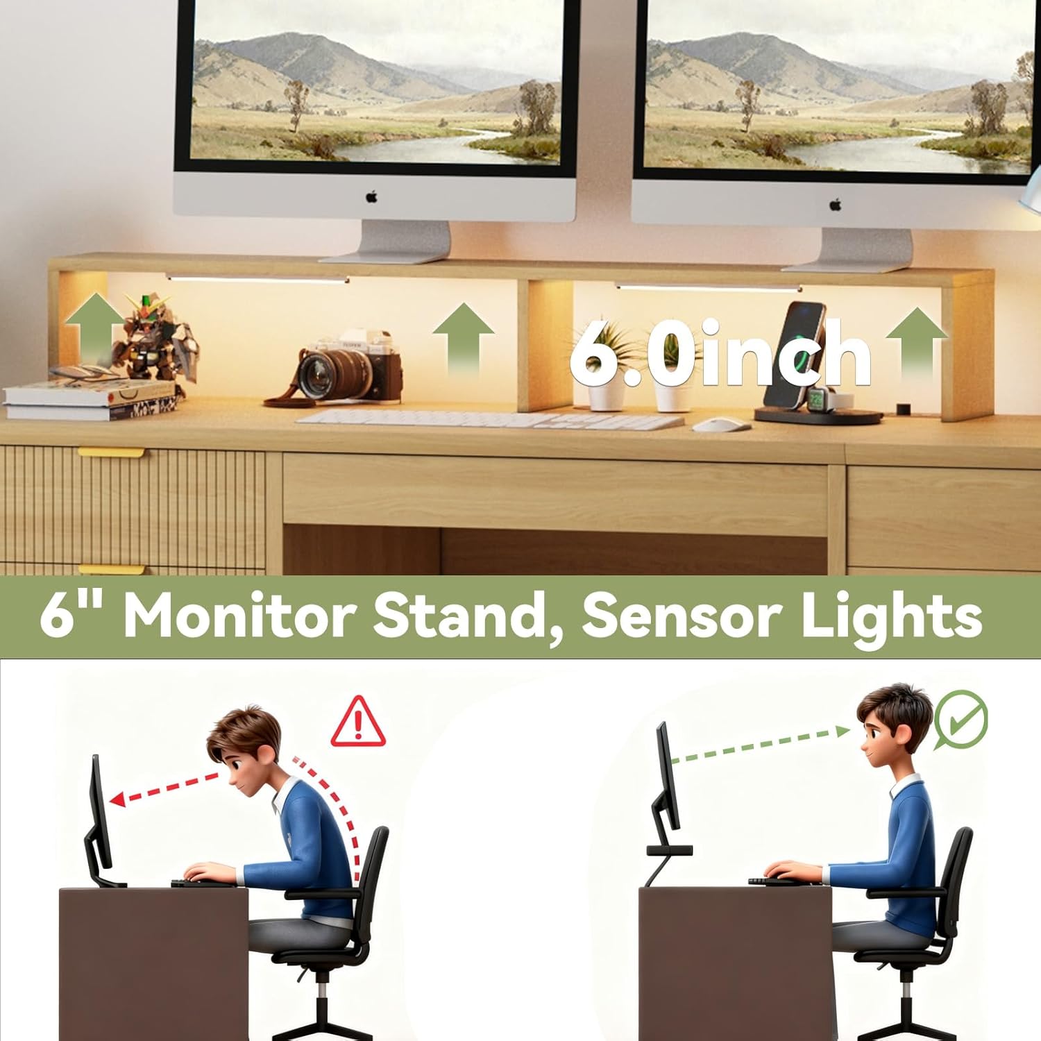 Fluted Executive Desk with File Drawers, 63' Fluted Home Office Desk with Lift Top, Gaming Desk, Charging Station, Sensor Lights, Wood Computer Table with Monitor Stand