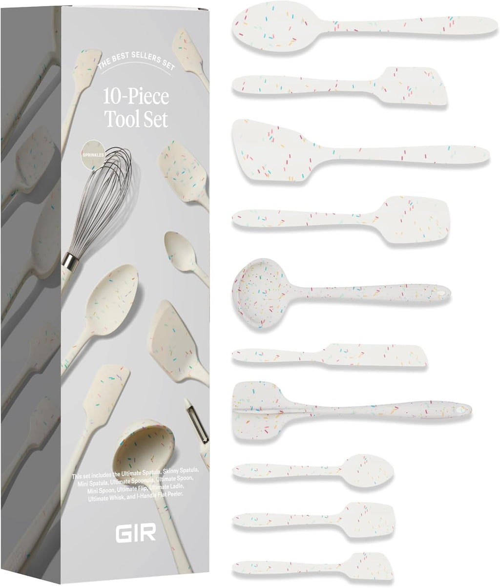 GIR: Get It Right 10-Piece Silicone Ultimate Kitchen Utensil Set – Spatulas, Ladle, Flip, Spoons, Whisk, Peeler & Spoonula – Nonstick, Non-Toxic, Heat-Resistant – Sprinkles