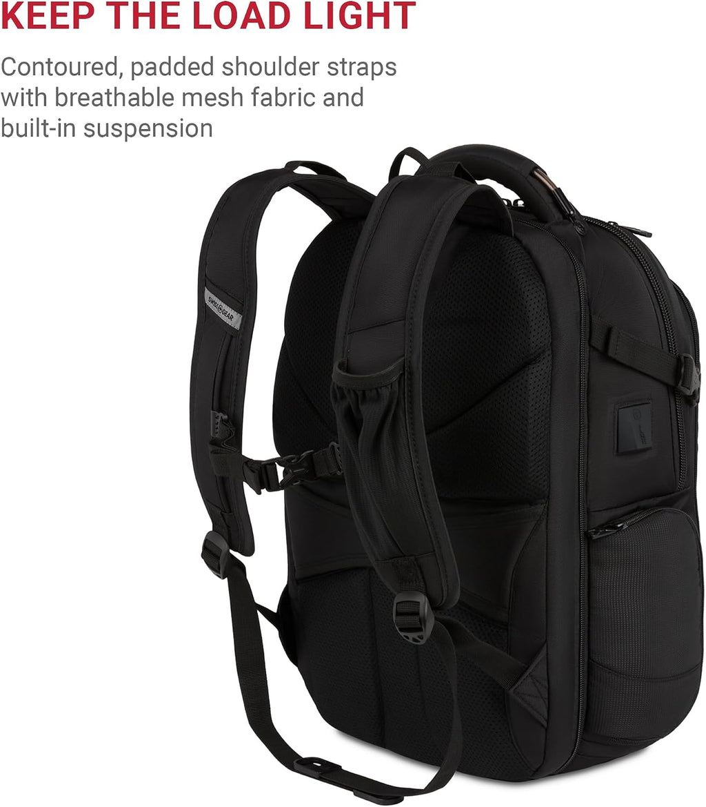 SwissGear Travel Tech Elite Laptop Backpack – Fits Laptops up to 16' – ScanSmart TSA-Friendly Backpack with USB Port, Shoe Compartment & Organizer Pockets – Black
