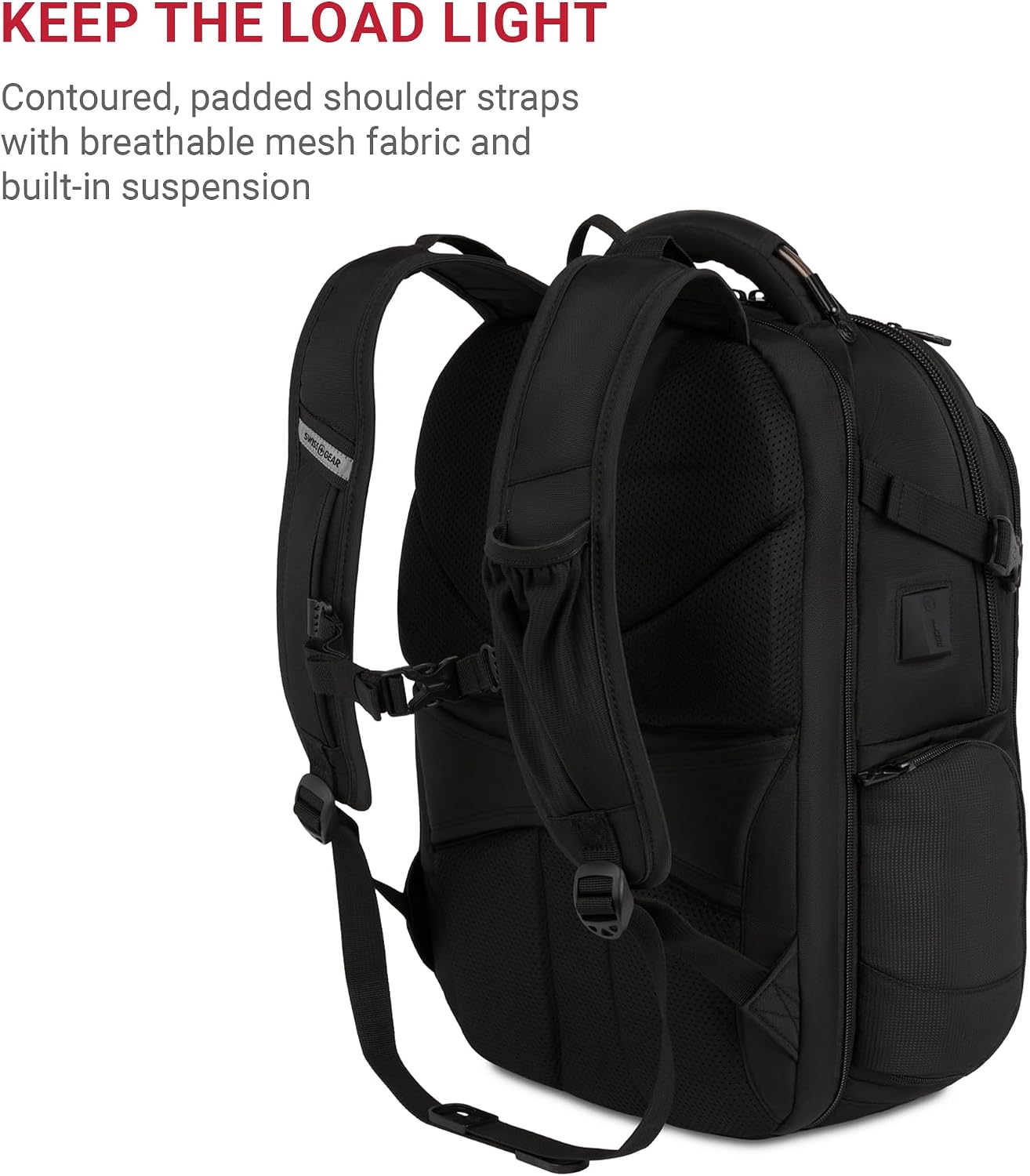 SwissGear Travel Tech Elite Laptop Backpack – Fits Laptops up to 16' – ScanSmart TSA-Friendly Backpack with USB Port, Shoe Compartment & Organizer Pockets – Black
