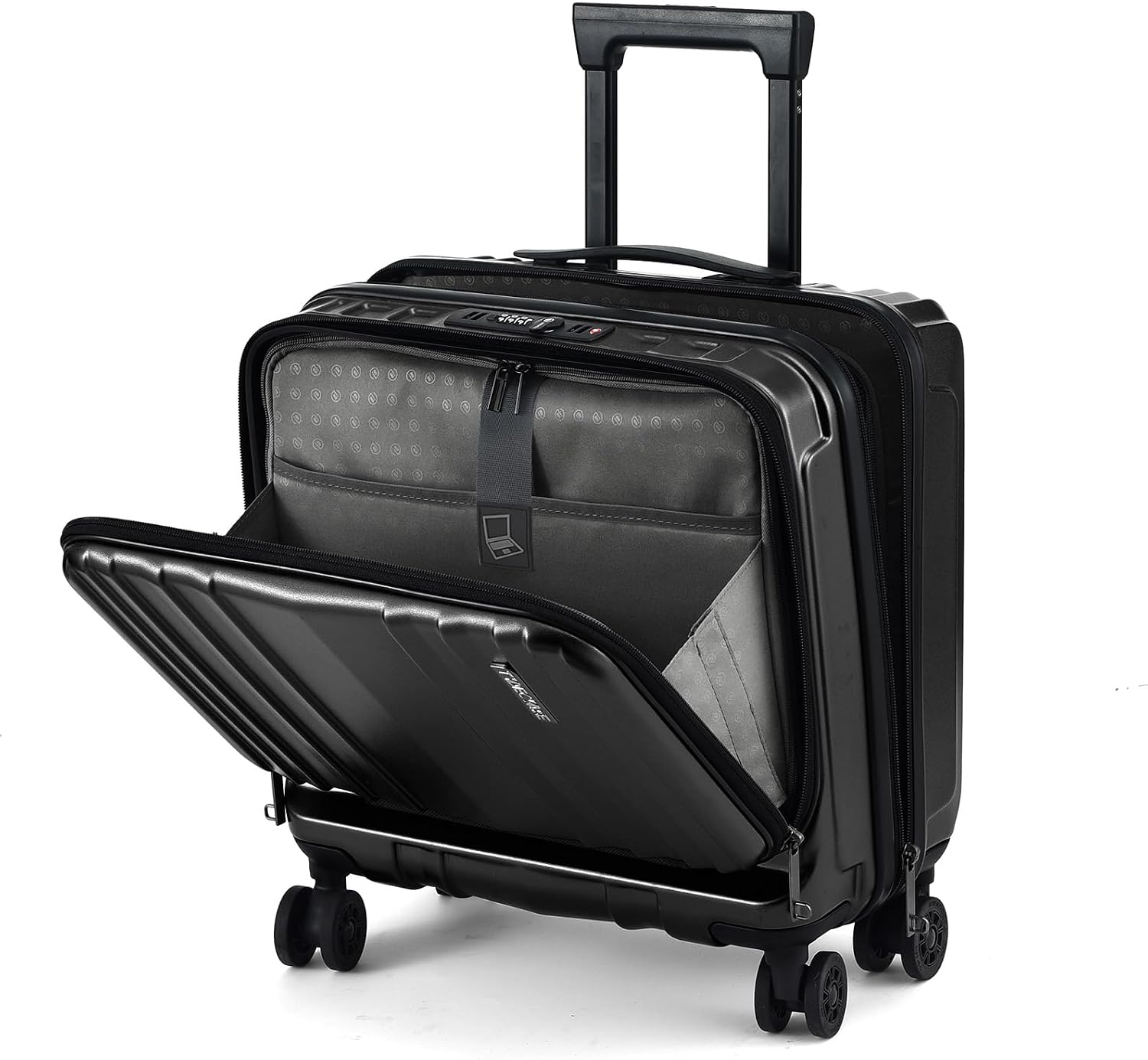 TydeCkare 16' Carry on Luggage with 2 Laptop Compartments, Lightweight Hardshell ABS+PC Suitcase with Dual Control TSA Lock, with YKK Zipper, 4 Spinner Silent Wheels, for Business Travel, Black
