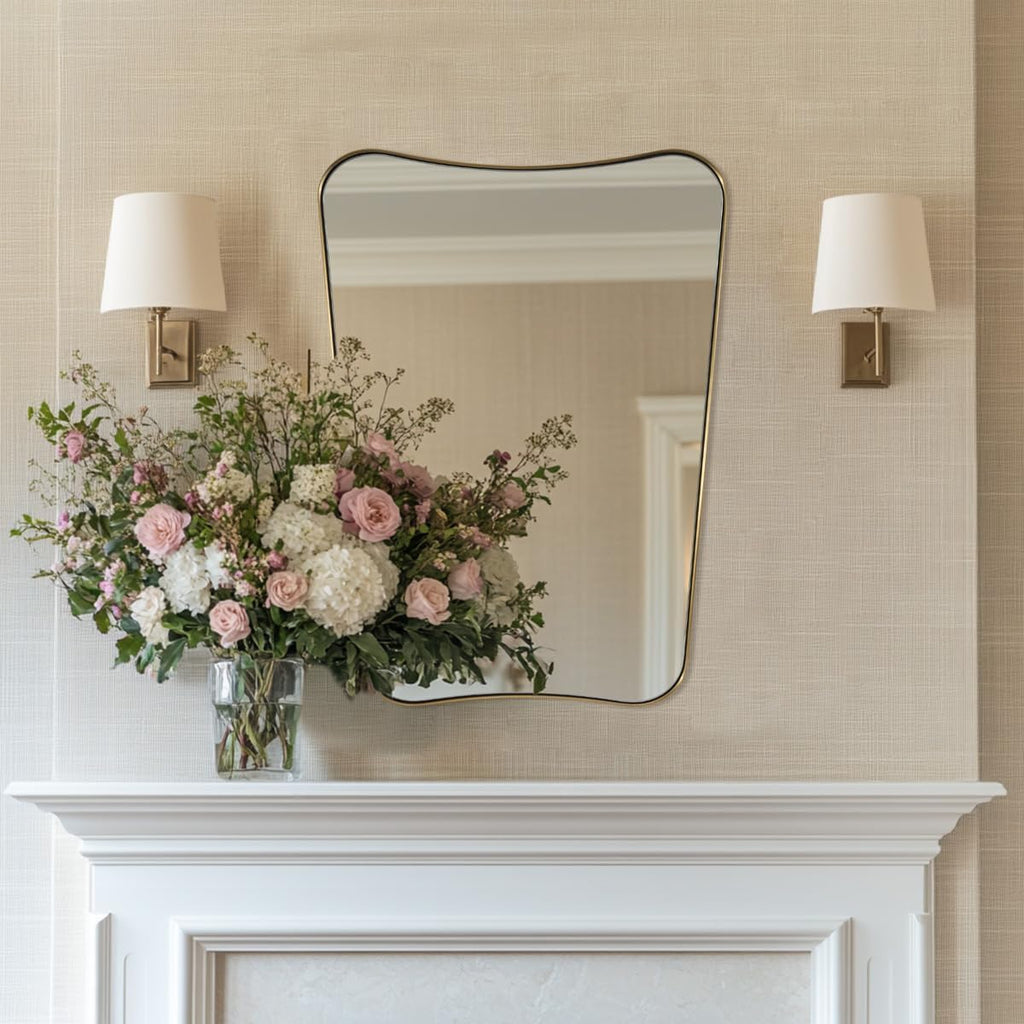 MIRRORART Contemporary 22x30'' Brushed Gold Mirrors | Brass Irregular Mirror Butterfly-Shaped /1'' Rustproof Stainless Steel Metal Frame for Bathroom Sinks/Wall-Mounted Vertical