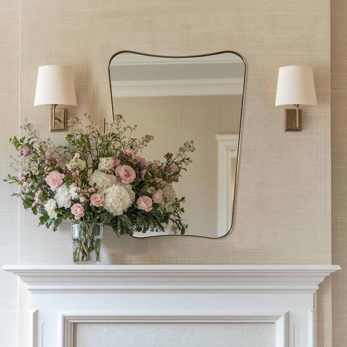 MIRRORART Contemporary 22x30'' Brushed Gold Mirrors | Brass Irregular Mirror Butterfly-Shaped /1'' Rustproof Stainless Steel Metal Frame for Bathroom Sinks/Wall-Mounted Vertical