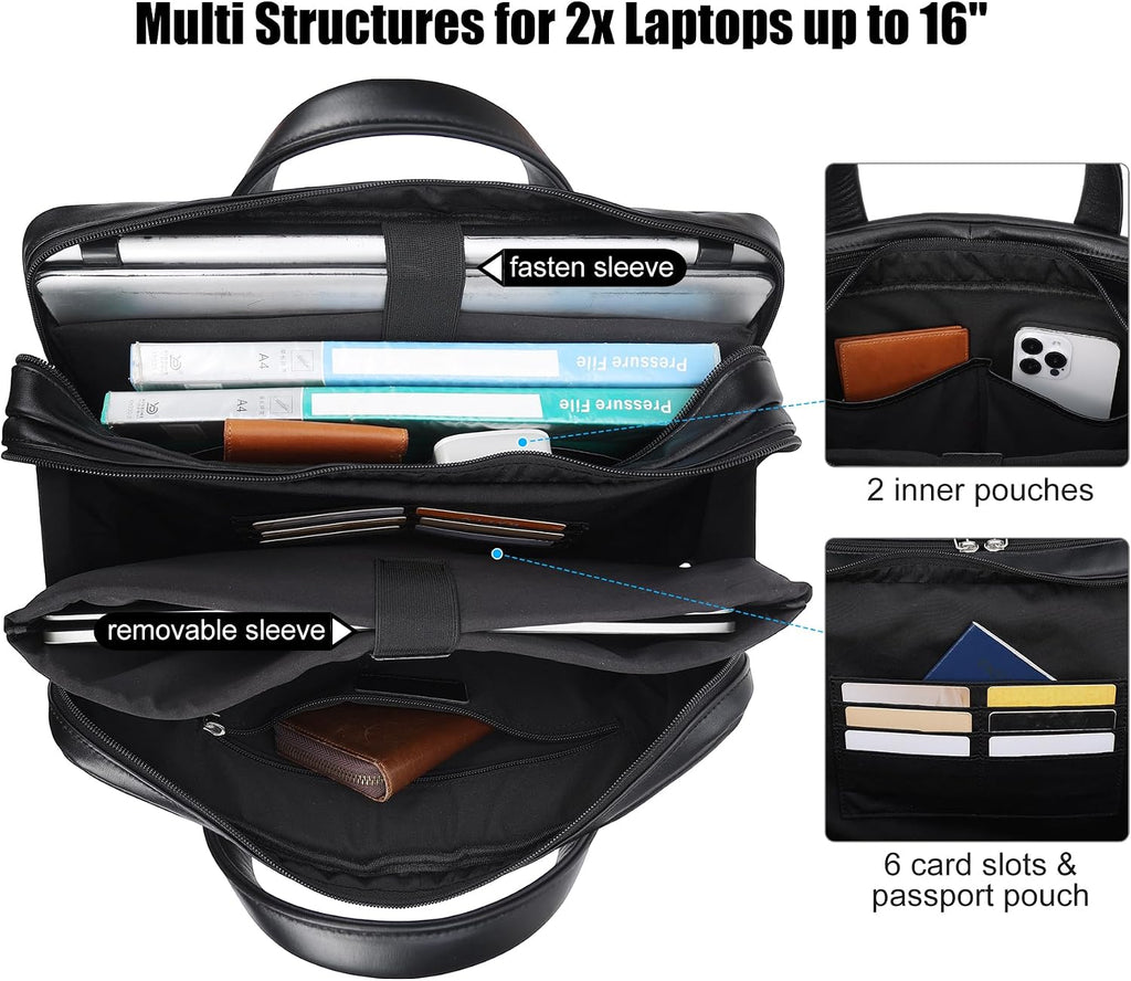 Masa Kawa Leather Briefcase for Men 15.6', 17' Laptop Computer Case Business Travel Work Messenger Cross Body Shoulder Bag