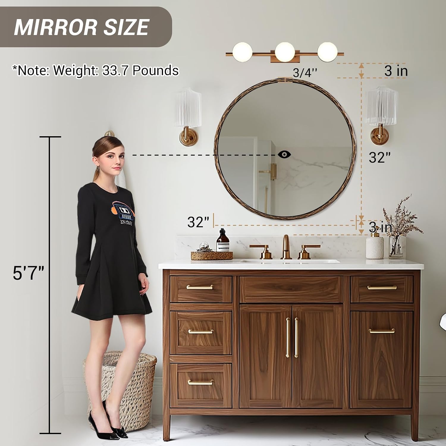 ANDY STAR Hand-Forged Bronze Round Bathroom Mirror, 32 Inch Antique Oil Rubbed Bronze Circular Mirror, Solid Steel Hammered Frame, for Wall Decor, Vanity, Entry, Fireplace, Mantle