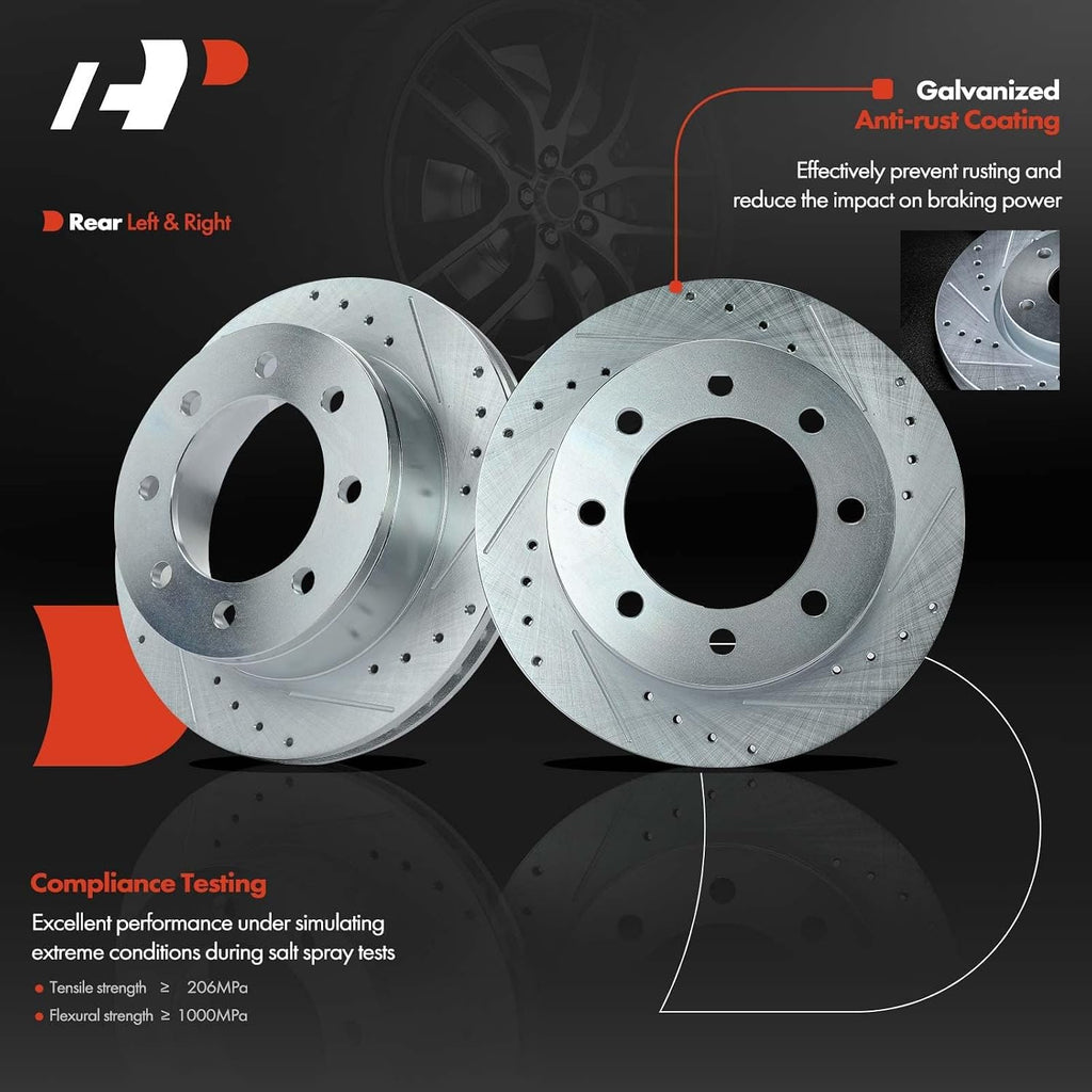 A-Premium 12.99 inch (330mm) Rear Drilled and Slotted Disc Brake Rotors + Ceramic Pads Kit Compatible with Select Chevy and GMC Models - Silverado HD, Suburban, Sierra 2500, Avalanche, Yukon XL, 6-PC