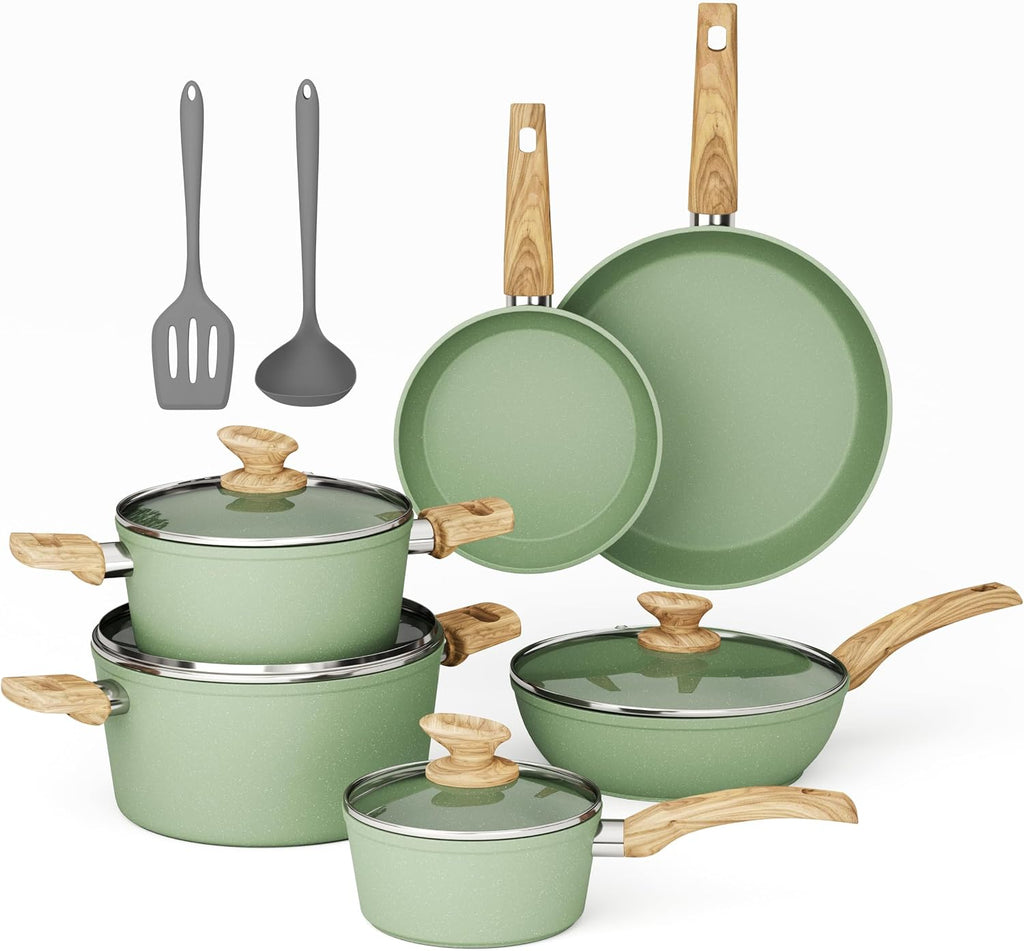 MAISON ARTS Pots and Pans Set Non Stick, 12 Pcs Kitchen Cookware Sets | Induction Compatible, Granite Nonstick Pans Set for Cooking, 100% PFOA & PFAS Free Non Toxic