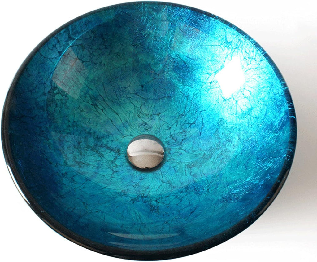Bathroom Sink Tempered Glass Bathroom Wash Basin Sink, Bathroom Countertop Washroom Vessel Vanity Sink,Gold Silver