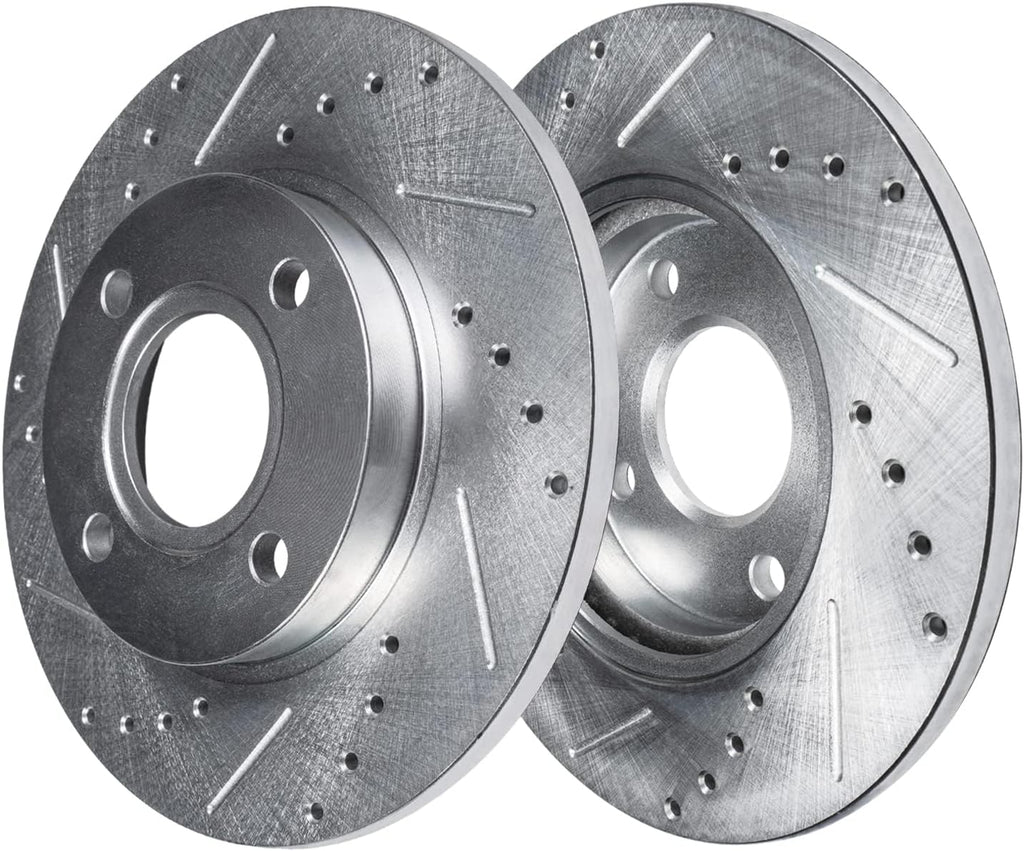 Detroit Axle - 2.0L 8pc Brake Kit for 2018-2022 Ford EcoSport Drilled and Slotted Brake Rotors Ceramic Brakes Pads with Hardware 2019 2020 2021 Replacement : 11.81' inch Front & 10.67' inch Rear Rotor