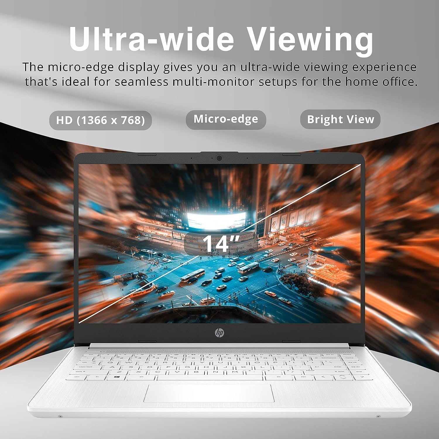 HP New 14' HD Ultral Light Thin Laptop, Quad-Core Intel Celeron Processor, 16GB RAM, 320GB (64GB eMMC+ 256GB SD), Wi-Fi, Upto 11 Hours, Windows 11 S + 1 Year Office 365+HubxcelAccessory, White