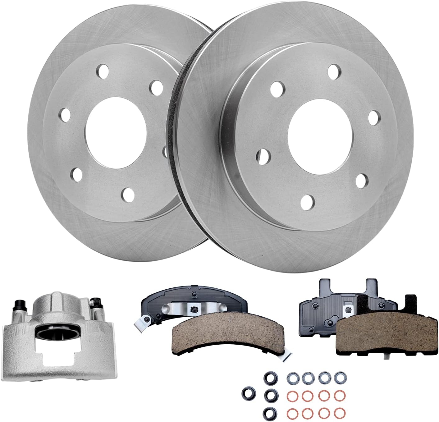 Detroit Axle - Front Disc Rotors Brake Pads + Right Brake Caliper Replacement for Chevrolet GMC K1500 K2500 Pickup Tahoe - 5pc Set