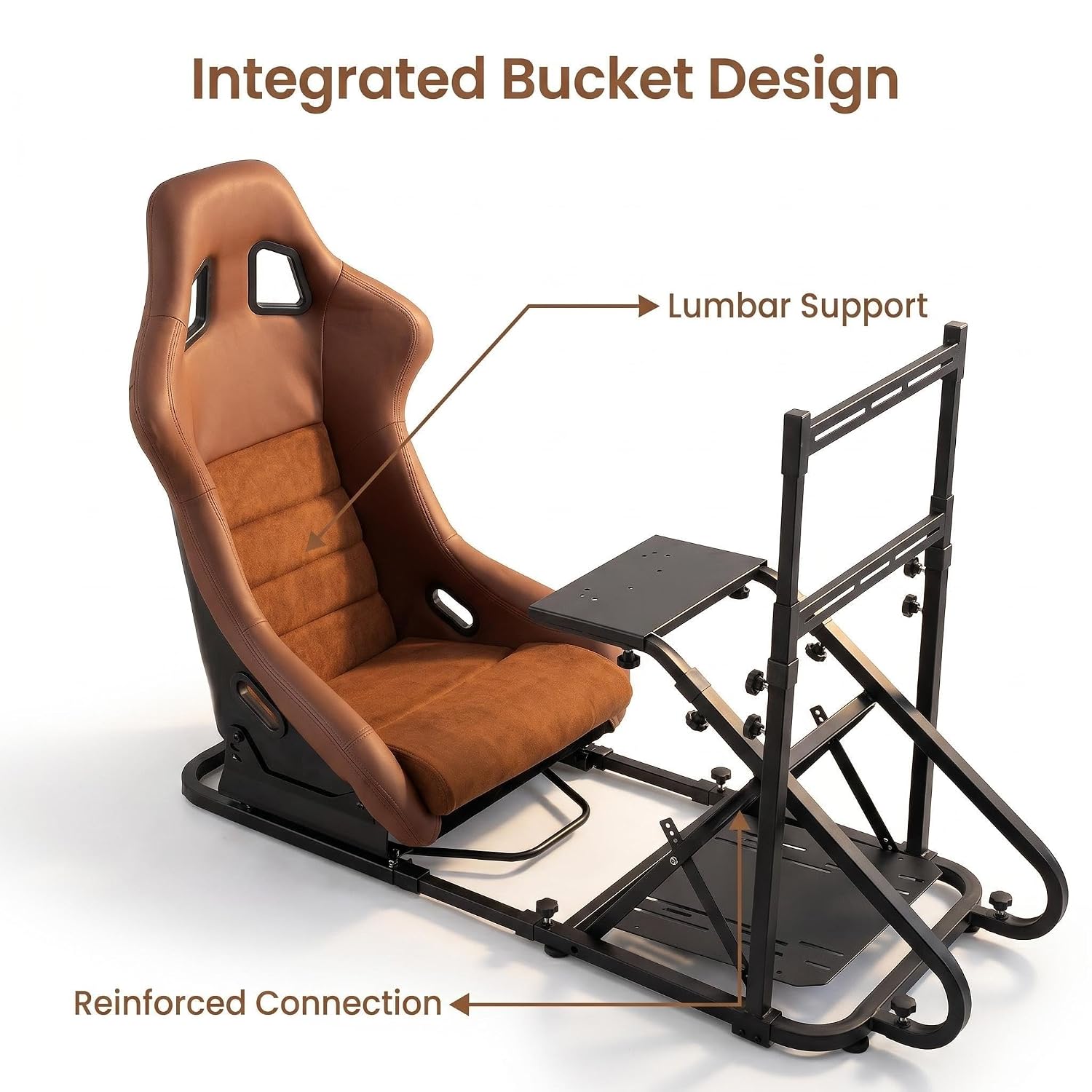 Racing Simulator Cockpit with Monitor Mount and Stronger Fiberglass Brown Mesh Fabric Bucket Seat, Racing Wheel Stand Compatible with Fanatec, Thrustmaster, Logitech, Moza Racing Games on PS5, PS4, Xbox and PC