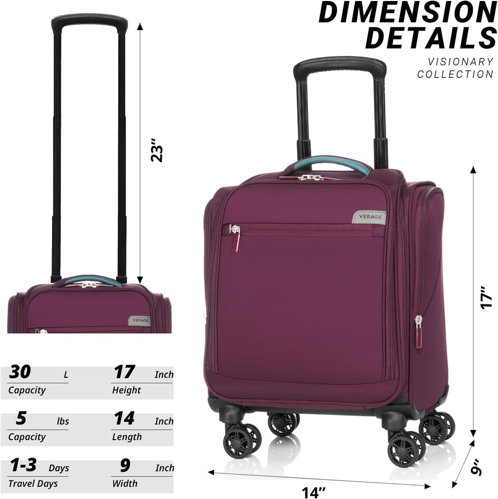 Verage Carry On Underseat Luggage with Wheels & USB Port, 14 Inch Wheeled Spinner Bag Carry-on Luggages for Airlines, Lightweight Suitcase Men Women, Pilots and Crew (14.5-Inch Plus Underseat)