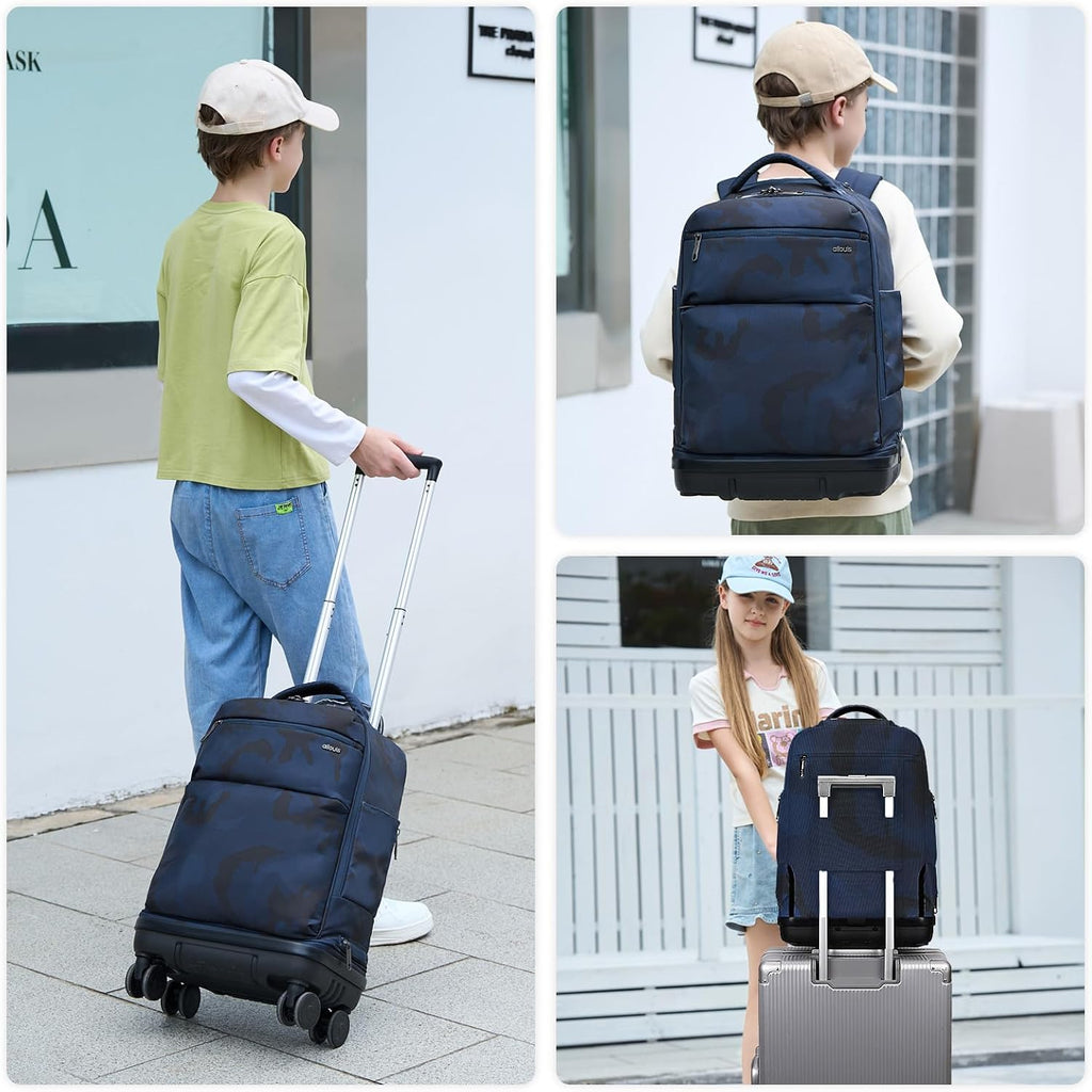 Rolling Backpack with Removable Wheels,18 inch Laptop Backpack with Wear-Resistant Chassis Carry on Travel Backpack Water Resistant Wheeled Backpacks for Women Men