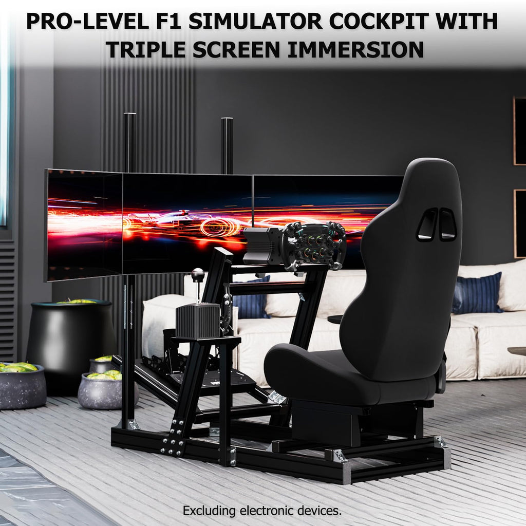 Supllueer 8040 Aluminum Racing Simulator Cockpit with Monitor Stand and Black Seat,Universal and adjustable Cockpit, Fit for Logitech, for Thrustmaster, for Fanatec,for Moza Direct Drive Motors Wheels