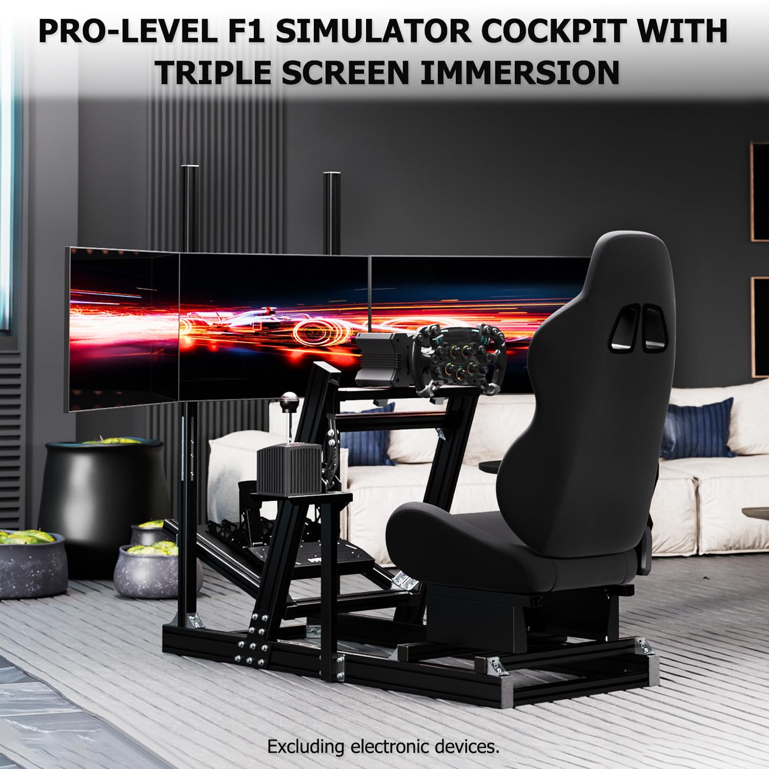 Supllueer 8040 Aluminum Racing Simulator Cockpit with Monitor Stand and Black Seat,Universal and adjustable Cockpit, Fit for Logitech, for Thrustmaster, for Fanatec,for Moza Direct Drive Motors Wheels